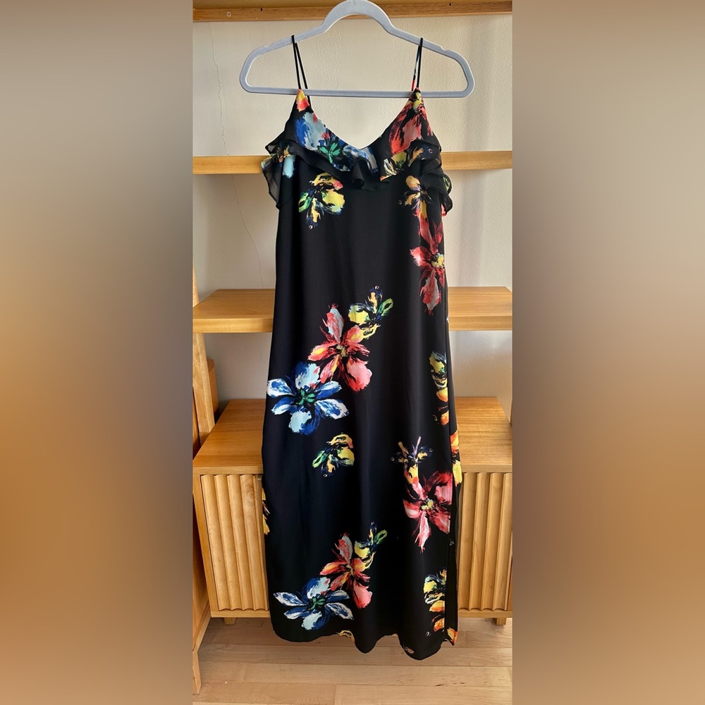 Massimo Black Floral Spaghetti Straps Maxi Dress - size M